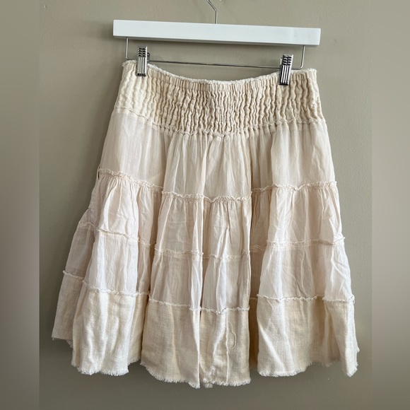 Vintage Free People Ramie cotton boho Flowy cream beige skirt Medium - Picture 11 of 11